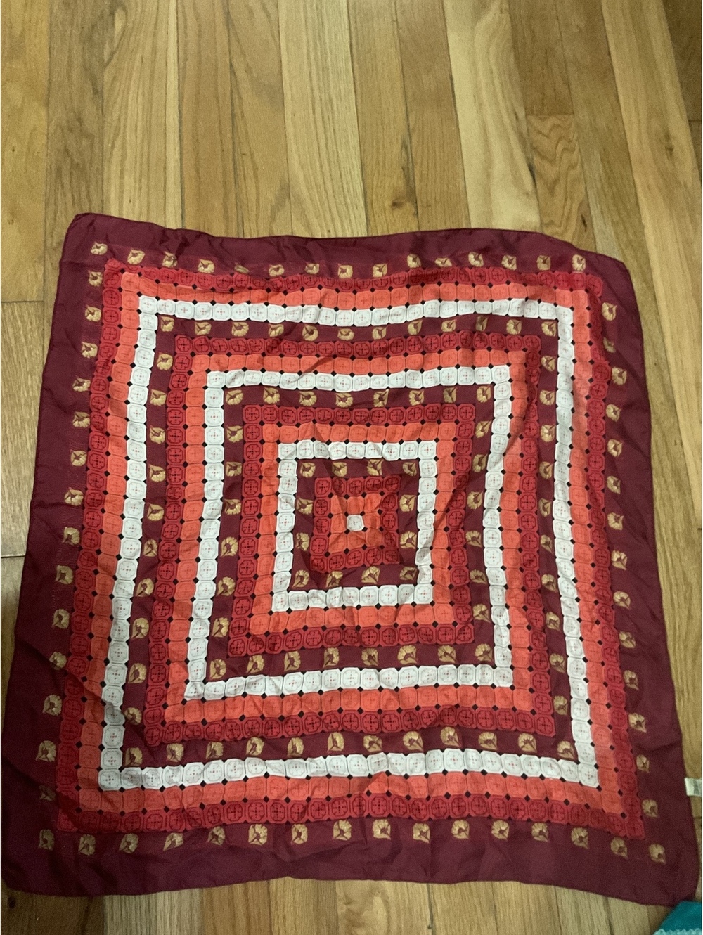 Vintage Silk Square Scarf with Geometric Pattern